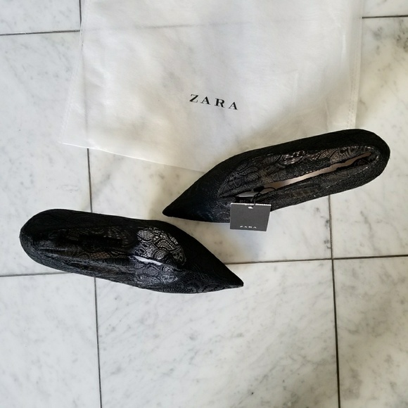 Zara New High Heel Lace Court Shoes - Picture 8 of 8